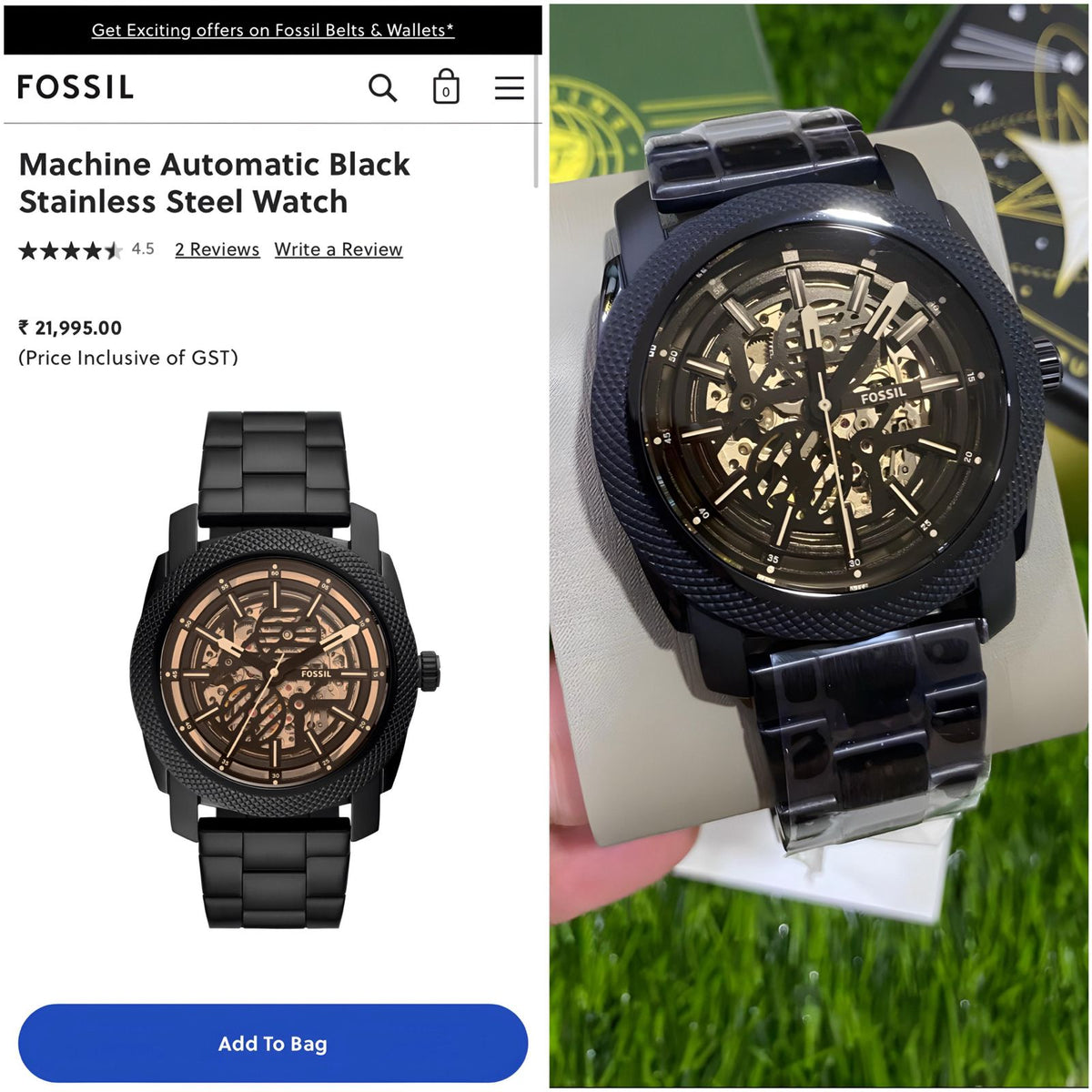 Fossil ME 3253 automatic open heart black
