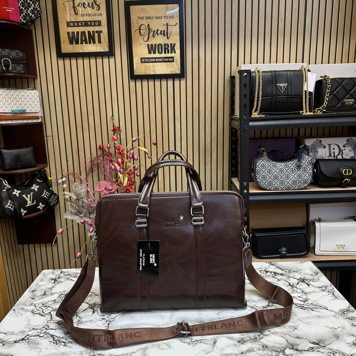 Montblanc-Inspired Brown Leather Bag